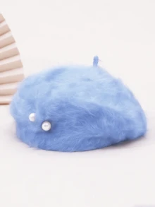 1 chiếc mũ nồi lông thỏ giả ngọc trai giả màu trơn cổ điển, cảm giác mềm mại dễ thương cho mùa thu/đông - Trang trí ngọc trai - Xem 18