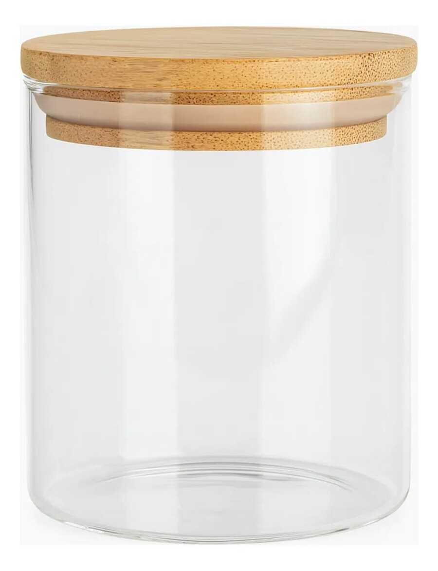 Cylindrical Airtight Glass Jar With Bamboo Lid 500ML - CRYSTAL - View 1