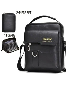 WEIXIER 2pcs/Set Retro Messenger Bag, PU Leather Shoulder Bag With Wallet, Large Capacity, Headphone Hole, Casual Minimalist Style For Commuting, Business, Travel, Gifts For Friends & Family Summer Summer Bag Spring Break Valentines Vacation Men Bags Gift Bag Pack Cross Body Bag Vintage Bags School Supplies Sling Bag Pouch Valentine'S Day