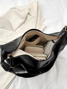 Women's Vintage Shoulder Bag, New Soft Leather Tote Bag For Fashion Casual Commute, Large Capacity Versatile High-End Niche Commuter Bag - 黑色 - 查看 6