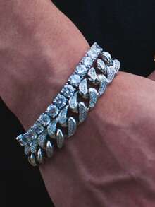 8英寸男士时尚简约网球链手链，链轻盈奢华嘻哈风格，适合日常佩戴 - 波浪手鍊 - 查看 15