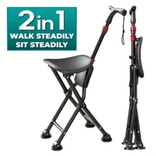 2-In-1 Walking Cane With Seat, Cane, 4-Leg Cane And Folding Cane With Seat, Alloy Cane Chair, 3/4-Leg Cane And Folding Chair With Cane, Walking Cane, Portable Folding Cane, Adjustable/Heavy Duty/Non-Slip Lightweight Cane For Elderly - Multicolor - View 12