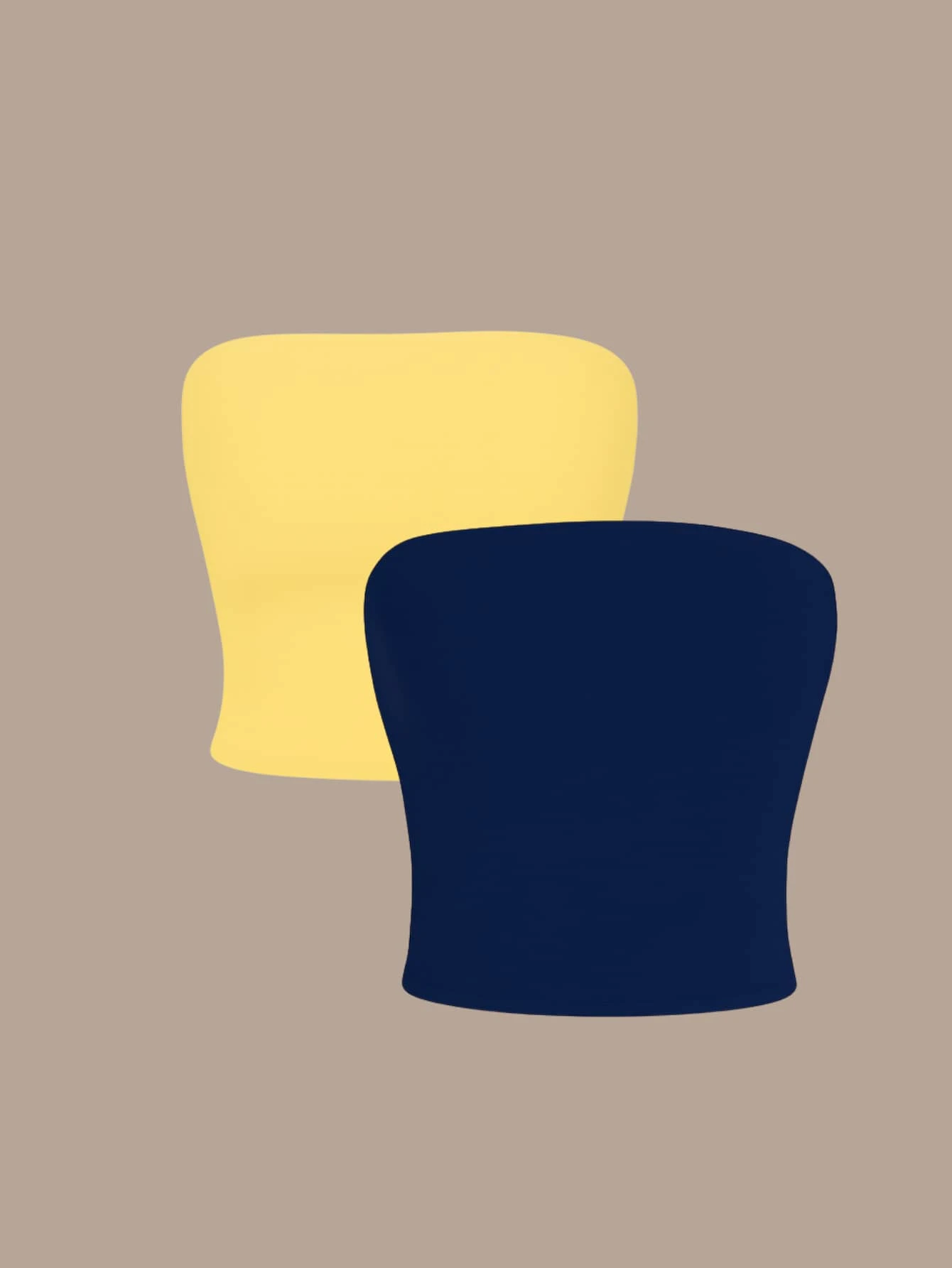 2 Cropped Tube Top For Women, Strapless And Without Padding, Basic, Double Layer Of Spandex, Slim Fit Shaping Top, Strapless - Navy/yellow - View 1