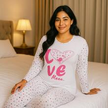 Pijama De Animal Print Frio Inverno Feminino Adulto Manga Longa PJLEA036 - Rosa Bebê - Visão 3