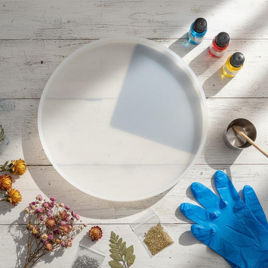 Round Tray Handmade Mirror Makeup Organizer Silicone Mold, Suitable For DIY Resin Crafting Hobbyists - White - View 1