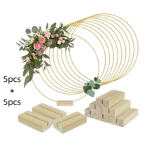 2/10pcs Gold Metal Wreath Center Decor Set, Includes 1/5pcs Wooden Stand And 1/5pcs Gold Metal Wreath Center Decor - Ideal For Wedding Decoration, Home Decor, Room Decor, Birthday Decoration And Party Supplies - Gold - View 12