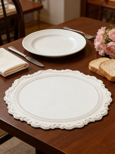 1pc 35cm Silicone Non-Slip Placemat, Nordic Style Dining Table Decor Mat, Washable, Easy To Clean, Wipe-Able, Non-Slip, Elegant Tablemat, Dining Table Setting, Kitchen Tabletop Pad, Holiday Wedding Decor