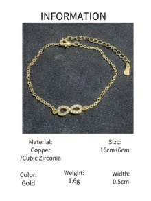 1 件无限形方晶锆石手链，时尚女士锆石手链 - 金黃色 - 查看 4