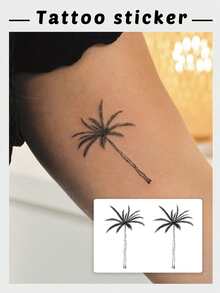 1pc Minimalist Palm Tree Temporary Tattoo Sticker, Unisex Waterproof & Sweat-Proof, Lasts 3-7 Days, Suitable For Valentine's Day - Black - View 3