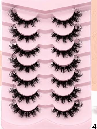 7 Pairs Eid Groinneya Fluffy Faux Mink Cat Eye Lashes, Long & Thick False Eyelashes, Makeup Tools