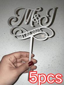1/3/5pcs Customized Letter Cake Topper Initial And Date Cake Decoration For Wedding Engagement Party Bridal Shower Anniversary Gold Mirror Acrylic, Personalized Monogram - Multicolor - View 10