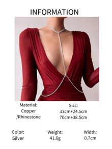 1pc Sexy Body Chain Necklace, Fashionable Rhinestone Jewelry For Bikini, Women - Silver - View 4