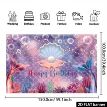 2D flache 1 Stück Meerjungfrau Ozean Thema Fotografie Hintergrund - bunter Korallen Fisch Aquarium Wandbehang Ozean Hintergrund, geeignet für Meerjungfrau Party, Geburtstag, Hochzeit, Baby Shower Dekoration - Babypink - Übersicht 6