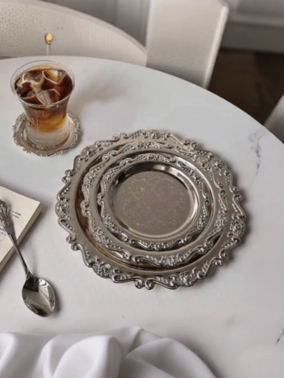 1pc Or 3pcs Vintage Tray Coasters, Candle Holders, Jewelry Trays, Silver & Gold Metal