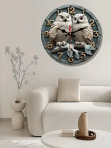Ceas de perete silențios cu model de bufniță albă, ceas decorativ rotund din lemn, potrivit pentru sufragerie, dormitor, birou - alimentat cu baterii (AA), cadou ideal, decor creativ pentru casă