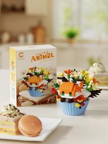 Bloques de construcción de postre con diseño de animales lindos en maceta, bloques de construcción creativos para niños, juguete de rompecabezas como regalo para niños y niñas, adecuado para Navidad, Año Nuevo, cumpleaños