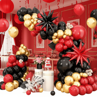 117 stycken/147 stycken (1 set) olika storlekar av svarta och röda festdekorationsballonger, ballongkransbågsset, unika exploderande stjärnformade ballonger, gör-det-själv-ballongträd, ballongbåge, födelsedag, bröllop, alla hjärtans dag, festdekoration, festival, bröllopsballongbukett, ballongset