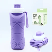 Collapsible Silicone Water Bottle, Portable Foldable Large Capacity Cup For Outdoor Hiking Cycling Travel - 紫色 - 查看 9