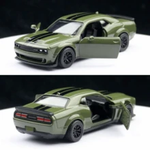 1:44 Dodge Challenger Alloy Car - Military Green/Silver Blue, Alloy Body, Openable Side Doors, Rear-Wheel Drive Function, Detailed Craftsmanship Realistic Reproduction, Toy For Boys And Girls, Model Car Collectors, High-End Gift, Halloween, Christmas, Birthday Gift, Desktop Decor - Multicolor - View 4
