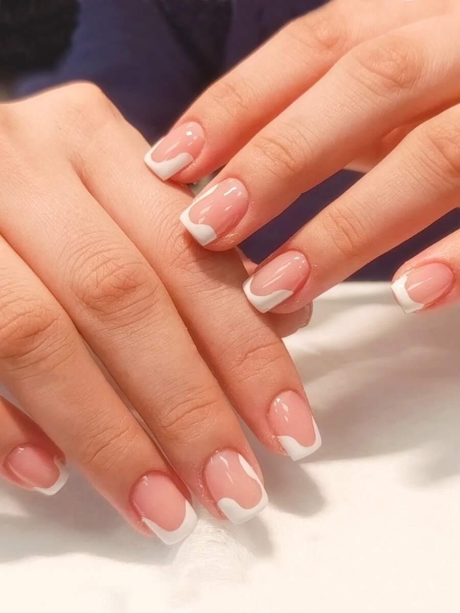 Bộ 24 móng tay giả vuông ngắn màu trắng kiểu Pháp tối giản, móng giả acrylic hợp kim mạ crom dễ thương (bao gồm: 1 gel dán và 1 dũa móng), thích hợp cho nữ sử dụng hàng ngày, hẹn hò, dự tiệc. - Nhiều màu - Xem 1