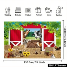 Banner de fundal 2D plat, 1 buc., din fibră de poliester, pentru casă rurală - hambar roșu și scenă de primăvară cu animale, potrivit pentru grădină, petrecere de ziua de naștere și ședință foto, decor de petrecere în grădină, stil rustic fantezist, poliester - roșu - Vizualizare 6