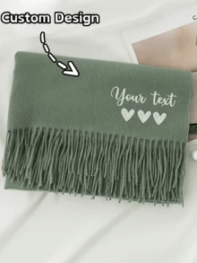 1PC Personalized Embroidered Letter Scarf, A Scarf With A Heart Pattern, Women's Winter Shawl, Women's Custom Letter Scarf, Can Be Embroidered With Initials (A-Z) And Full Name; Luxurious Winter Scarf - Multicolor - View 1