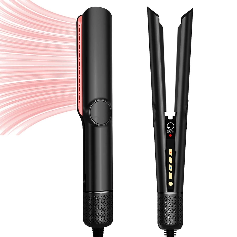 UKLISS 二合一负离子吹风机/直发器，高速气流+快速加热+3档温度设置+液晶显示屏+自动关机，适合所有发质，节日送礼佳品（灰金色/黑玫瑰金）