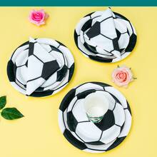 20件套一次性餐具，7英寸/9英寸白色足球图案纸盘、纸杯、餐巾纸、桌布和旗帜，派对装饰，一次性派对用品套装，适用于生日、婚礼、主题派对、家庭野餐 - 彩色 - 查看 4