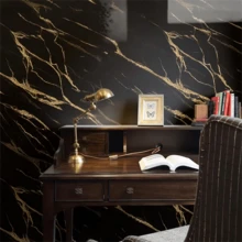 1卷大理石纹自粘墙纸 - 易撕易贴，防水、防油、防污，可移除，适用于厨房台面、浴室、橱柜、家居装饰 - 黑金 - 查看 8