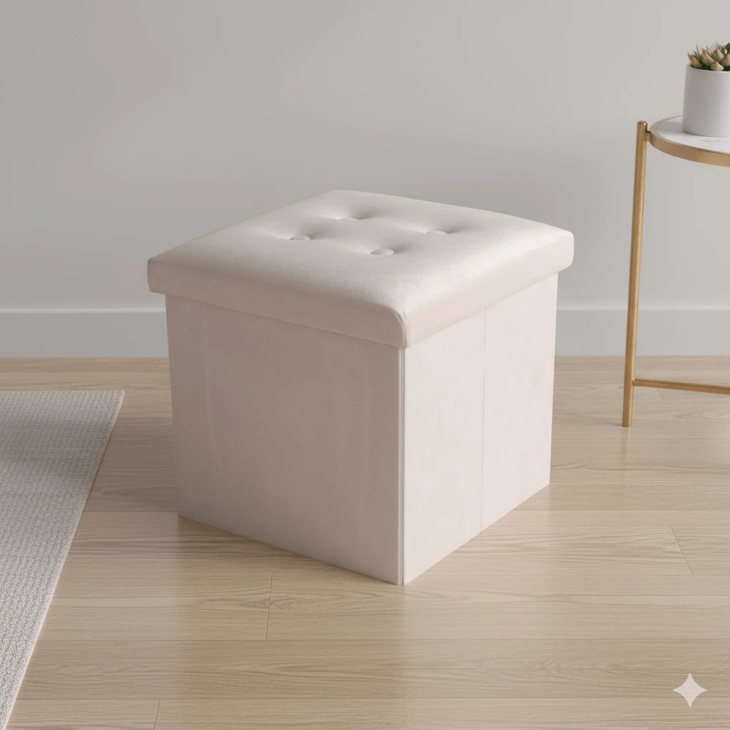 Otomana de almacenamiento que ahorra espacio | Espacio de almacenamiento oculto + asientos cómodos, disponible en varios tamaños y cinco colores para combinaciones individuales - rosa y blanco - Ver 1