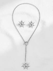 Stainless Steel Sunflower Jewelry Set Warm Gold Star Details Y-Shaped Hot Girl Version Music Festival/Street Shooting Scene Retro Niche Design Does Not Bump Accessories.