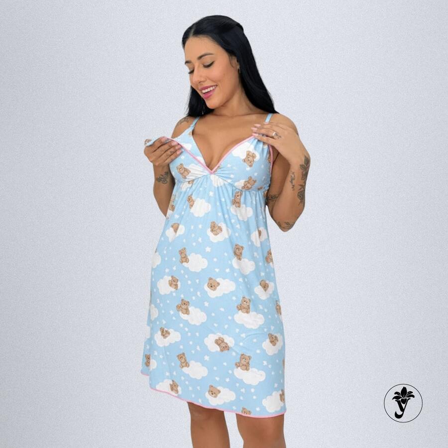 Women's Nursing Nightgown With Adjustable Straps, Comfortable Maternity Pajamas, Soft Sleepwear For Maternity And Postpartum. - 彩色 - 查看 1