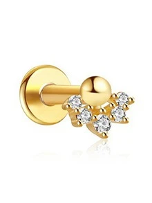 1 pieza Pendiente de tuerca con forma de flor, de cobre con cuentas y circonita cúbica, de diseño delicado, con rosca interna, para perforaciones en cartílago, trago, daith, hélix, concha, snug, lóbulo superior, rook, nariz y otras perforaciones corporales, hipoalergénico, para mujeres y niñas, 16G - Un par de pendientes de circonita esférica de fondo plano. - Ver 11