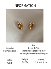 1 Pair Minimalist Elegant Twisted Design 18K Gold Plated Titanium Steel Stud Earrings (Handmade, Size & Shape May Vary Slightly) - Yellow Gold - View 5