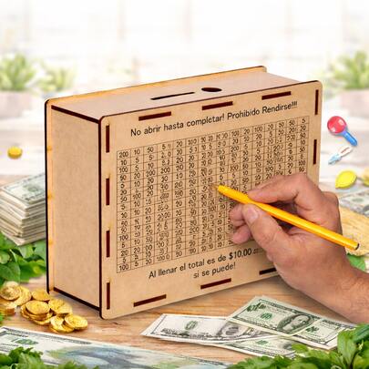  Caja de ahorro kakebo reto $10,000 pesos alcancía madera MDF Rockkings