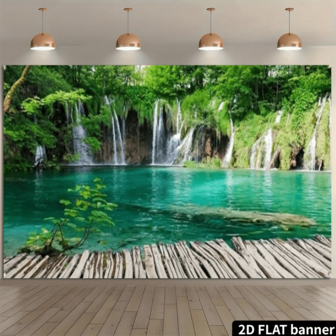 1 pieza de banner de escena de cascada en 2D plano, 1 pieza de banner de escena de cascada grande para puerta de garaje - Decoración exterior de tela, adecuado para celebraciones de otoño y fondos de fiesta de jardín
