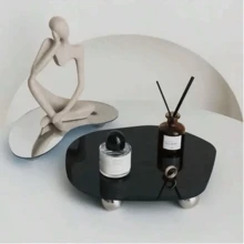 1pc Modern Geometric Acrylic Tray, Asymmetrical Shaped Acrylic Tray, Candle & Fragrance Holder, Jewelry Display Tray, Luxury Home Decor Accessory, Suitable For Roman Style Decoration, Room And Bedroom Decor, Makeup Room Decor - Multicolor - View 7