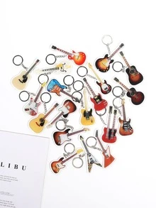 1个亚克力逼真乐器钥匙扣，背包装饰，吉他模型钥匙扣，SRV双颈电吉他钥匙扣，适合乐队礼物