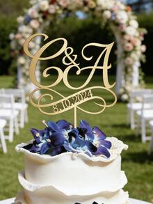 1/3/5pcs Customized Letter Cake Topper Initial And Date Cake Decoration For Wedding Engagement Party Bridal Shower Anniversary Gold Mirror Acrylic, Personalized Monogram - Multicolor - View 7