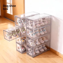 1 pieza Caja de almacenamiento de zapatos para perro de 4 niveles de acrílico, estantería de exhibición - Apilable, impermeable, a prueba de polvo, caja de zapatos ventilada, diseño extraíble transparente, fácil de usar - Ahorro de espacio, ideal para la organización de zapatos para mascotas, artículo imprescindible - transparente - Ver 5