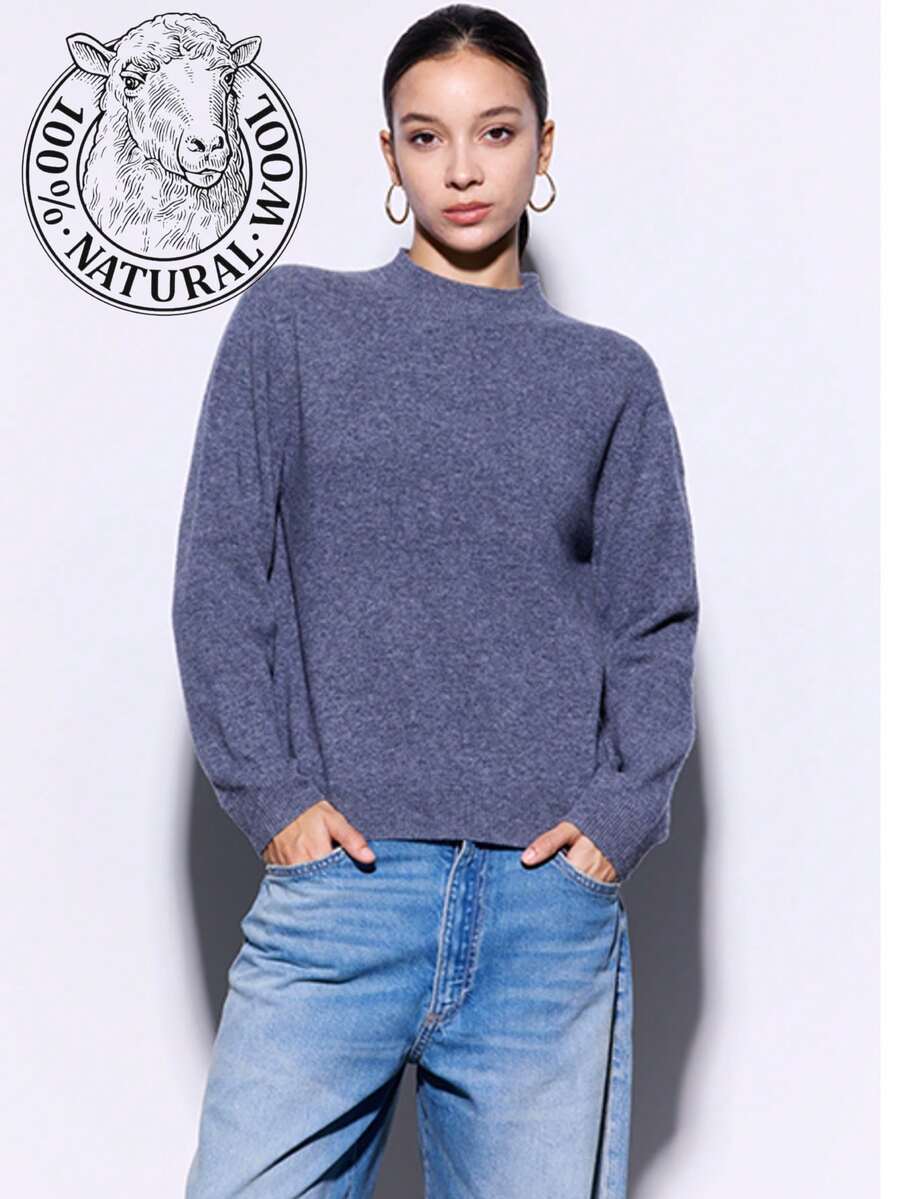 100% 美利奴羊毛衫，保暖针织衫，柔软亲肤，米色，适合秋冬季、新年、感恩节穿着。 - 灰色 - 查看 1