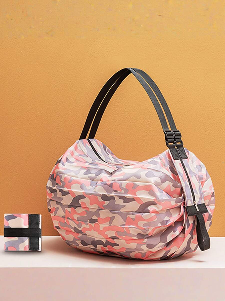 1pc Foldable Shopping Bag, Reusable Grocery Tote Bag, Large Capacity Portable Folding Bag, Waterproof Sports Travel Bag, Lightweight Handheld Gym Bag - Multicolor - View 1