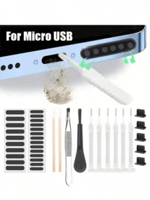 66pcs Universal Mobile Phone Speaker Port Cleaning Tool Kit, Suitable For IPhone And Other Phones, Includes 25 Cotton Swabs, 1 Soft Bristle Brush, 24 Phone Speaker Air Filters, 5 Dust Plugs And 1 Tweezers, Compatible With Type-C/Lightning Charging Ports