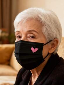 10/20/30pcs Set Cute Pink Heart Print Face Masks - Elastic Breathable Black Masks, Suitable For Women & Teens, Washable, Fashionable Daily Accessory, Interesting Design, Comfortable To Wear,Valentine's Day Costume