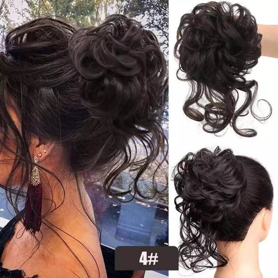 Bun Hairstyle With Greek Organic Fiber Hair Extension AM41 - #4 Light Brown - View 1