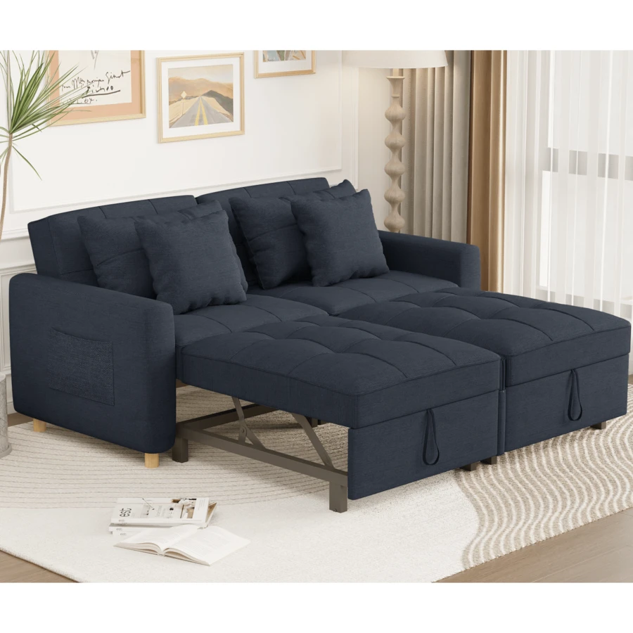 YODOLLA 2-Seater 3-In-1 Convertible Sofa Bed Sleeper, Pull Out Couch Bed With Adjustable Backrest - Navy Blue - View 1