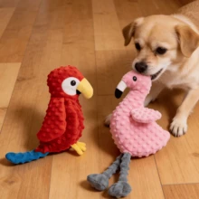 Pink Flamingo & Red Parrot Shaped Dog Chew Doll, Plush Squeaky Doll For Pet Dogs & Cats, Self-Entertainment - Multicolor - View 1