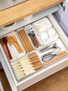 3件套厨房用具收纳盒（带分隔板） - 餐具、小工具收纳盒 - 白色 - 查看 3