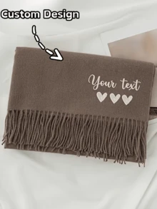 1PC Personalized Embroidered Letter Scarf, A Scarf With A Heart Pattern, Women's Winter Shawl, Women's Custom Letter Scarf, Can Be Embroidered With Initials (A-Z) And Full Name; Luxurious Winter Scarf - Multicolor - View 5