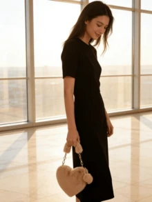 1pc Women's Plush Heart-Shaped Bag, Cute Pom-Pom Decor 2-Way Zipper Pouch, Warm & Festive For Winter, Suitable For Valentine's Day, New Year, Halloween, Mother's Day, Easter, Birthday, Carnival, Commuting, Shopping, Party, Available In Multiple Colors - Multicolor - View 3